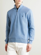 Polo Ralph Lauren - Logo-Embroidered Honeycomb-Knit Cotton Half-Zip Sweater - Blue