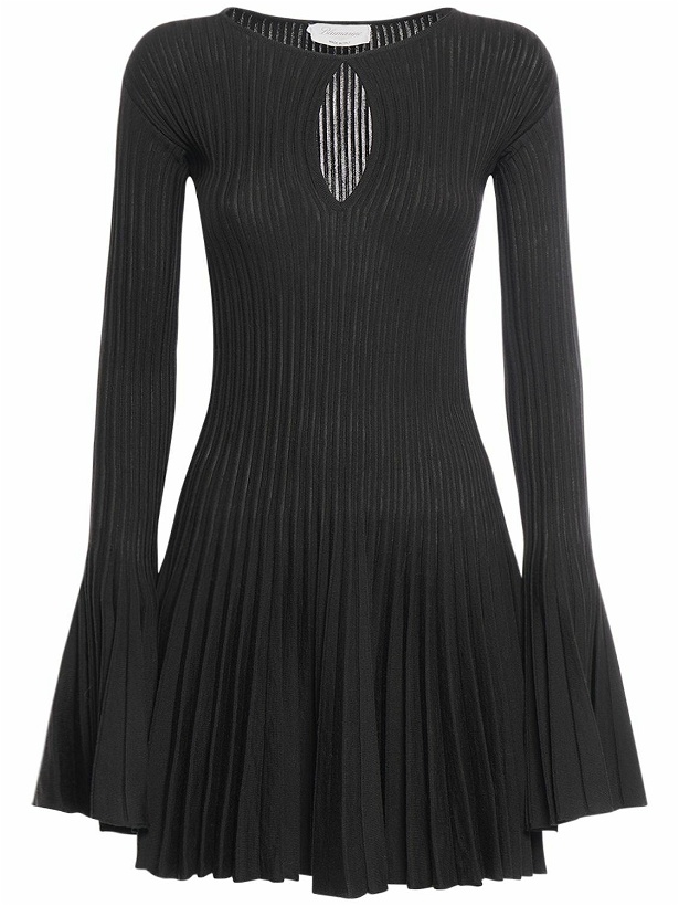Photo: BLUMARINE - Pleated Wool Knit Long Sleeve Mini Dress