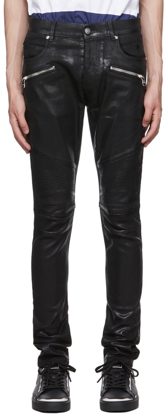 Photo: Balmain Black Coated Denim Jeans