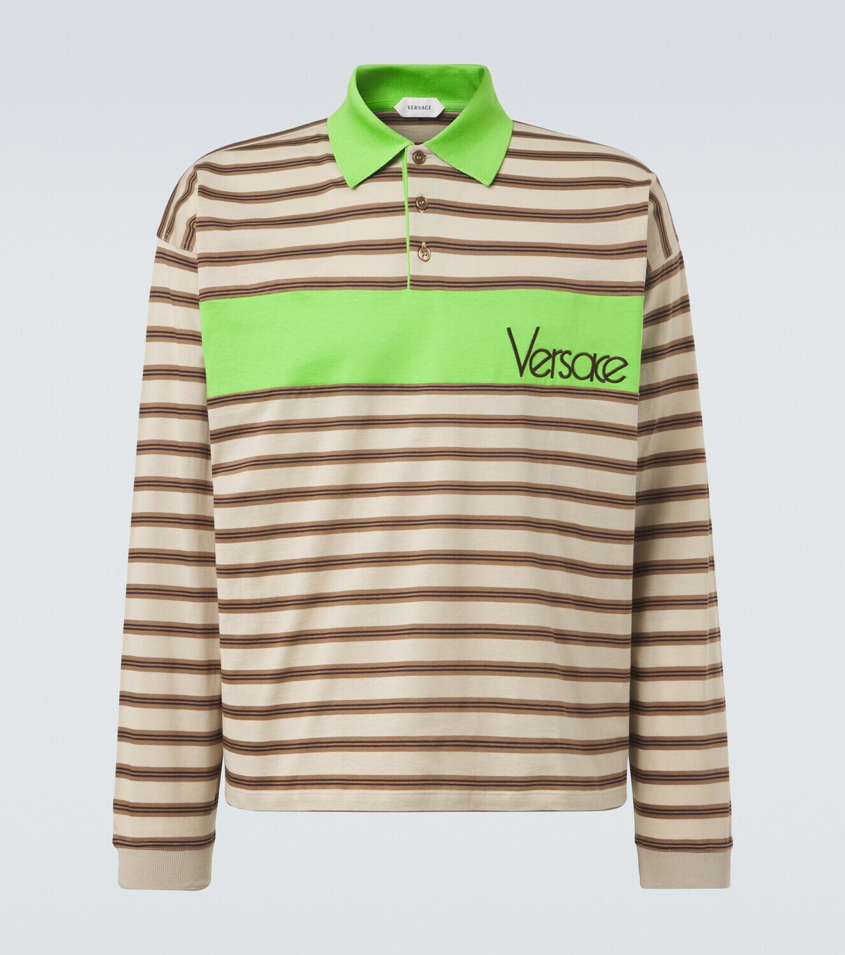 Versace Striped cotton jersey polo shirt