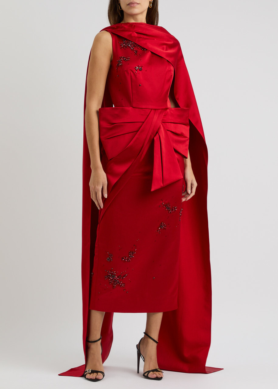 Erdem Draped Bow-embellished Satin Dress Red Erdem