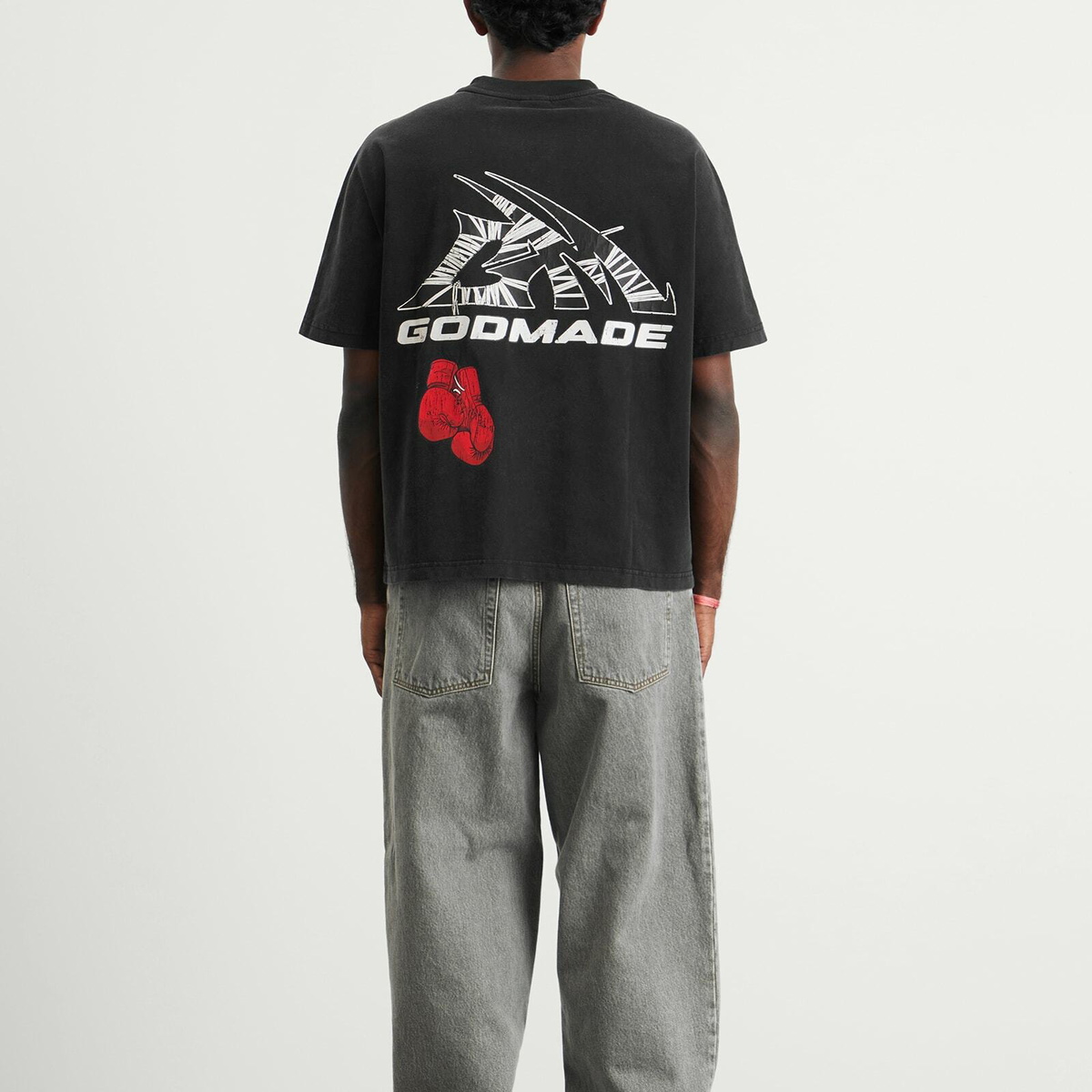 God Made Men's GM Logo Wrapped T-Shirt in Washed Black
