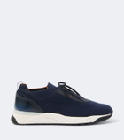 Santoni Leather-trimmed knitted sneakers