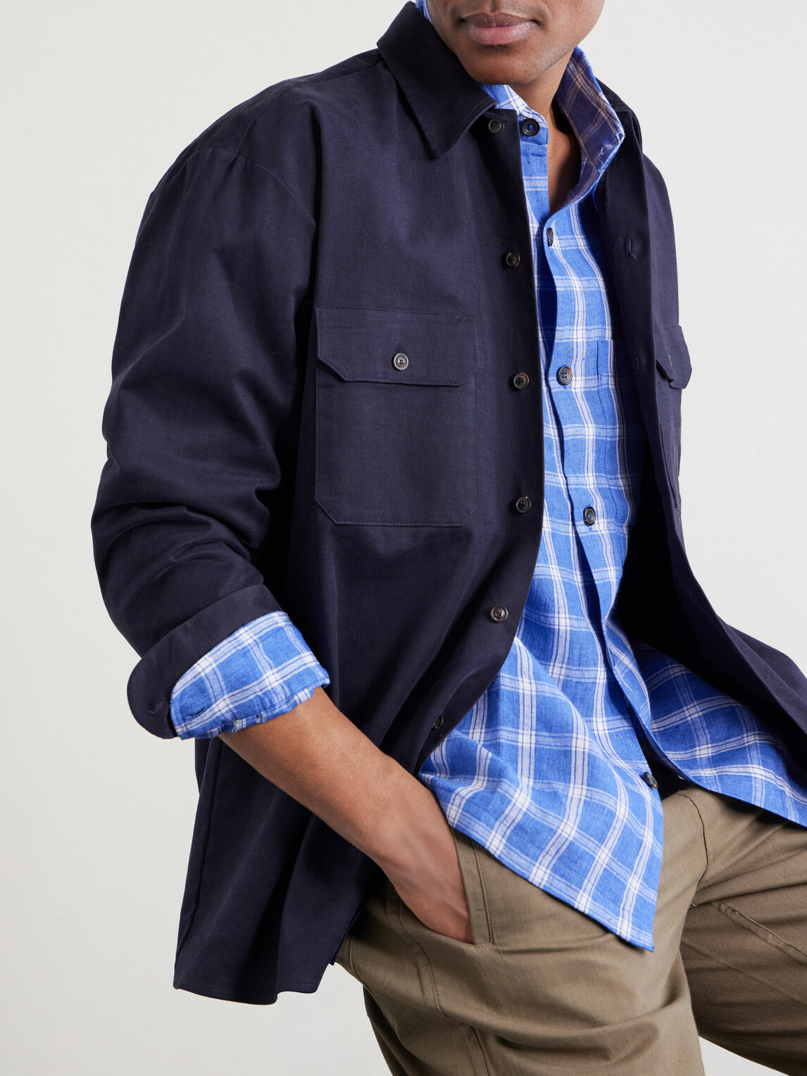 Kartik Research - Pataudi Checked Linen Shirt - Blue