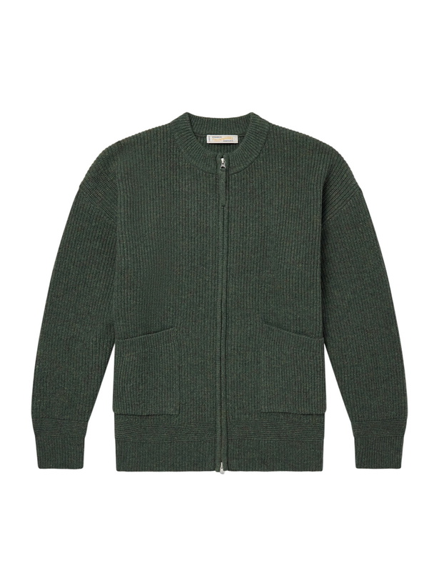 Photo: FrizmWORKS - Ribbed-Knit Wool-Blend Zip-Up Cardigan - Green
