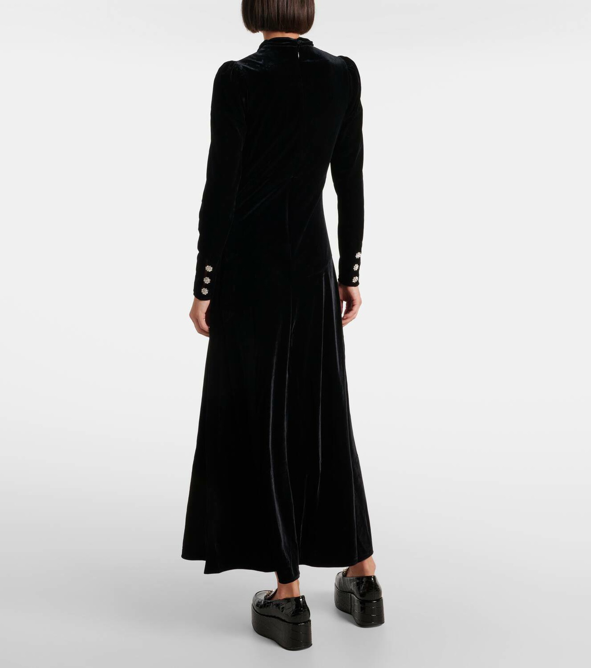 ganni velvet midi dress GANNI Ruched Velvet Maxi Dress | Black