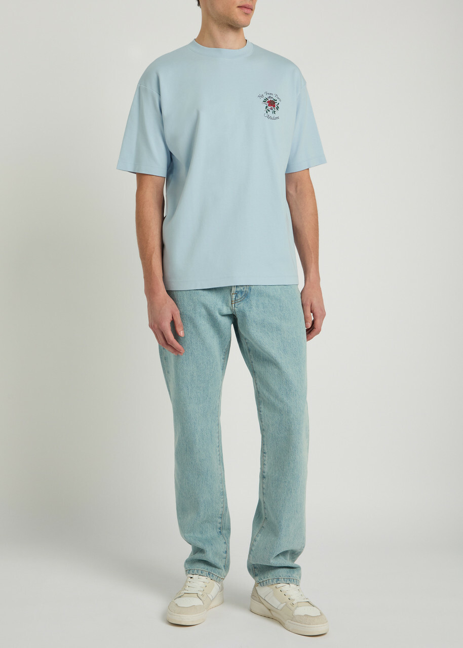 DRÔLE DE Monsieur Le T-shirt Slogan Printed Cotton T-shirt Light Blue