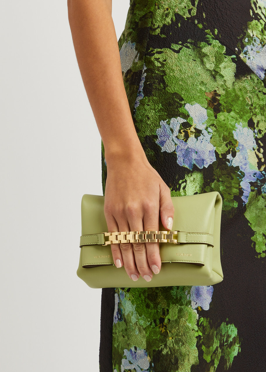 Victoria Beckham Chain Mini Leather Pouch - Light Green - One Size