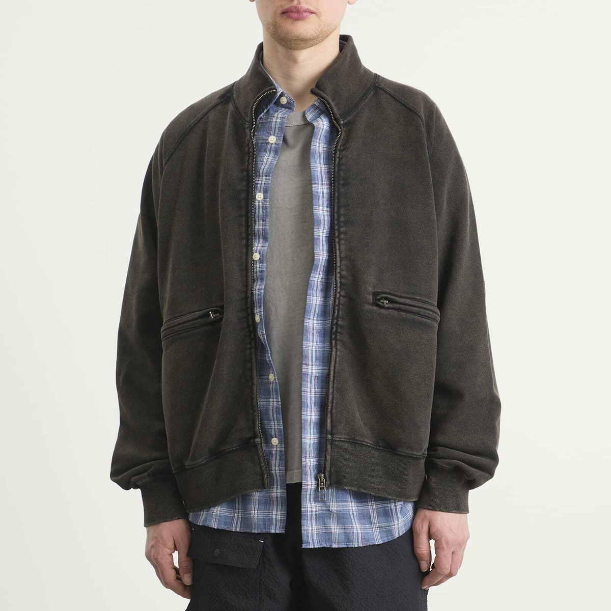 FrizmWORKS Men's Vintage Dye Zip Sweatshirt in Black Brown