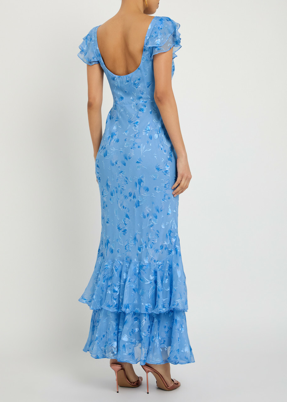 Rixo Ordinia Devoré Silk-blend Maxi Dress Blue