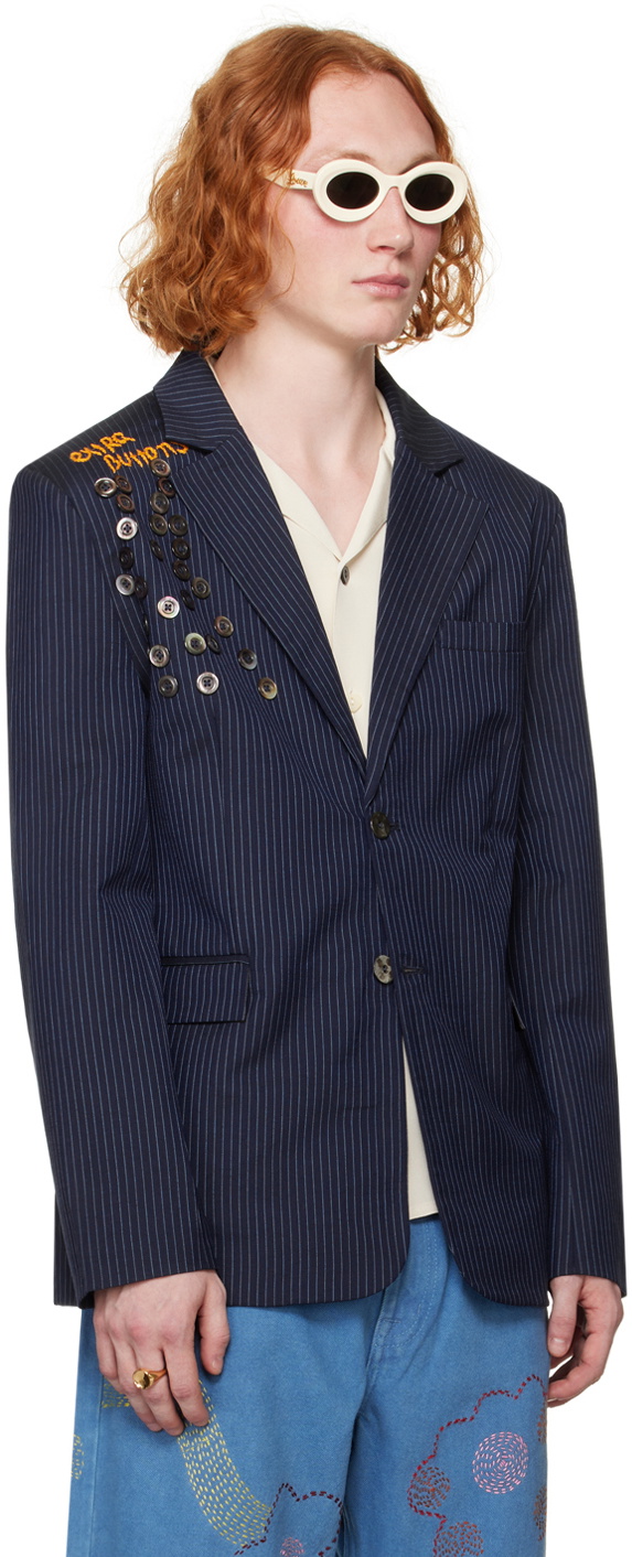 Glass Cypress Navy Pinstripe Blazer