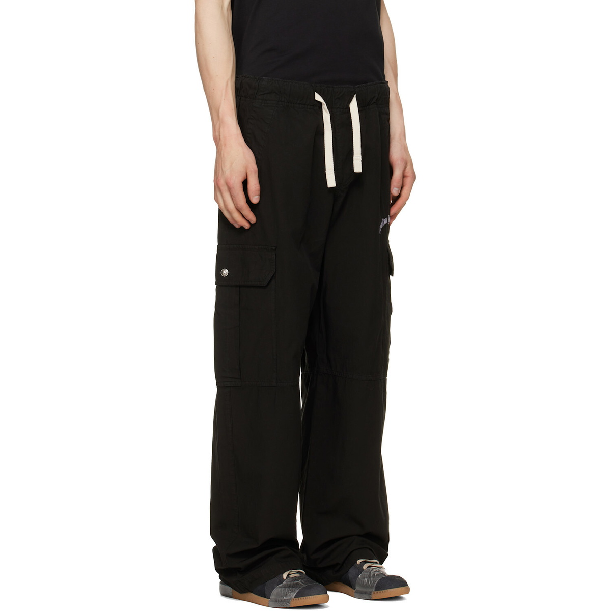 Palm Angels Black Curved Logo Loose Cargo Pants
