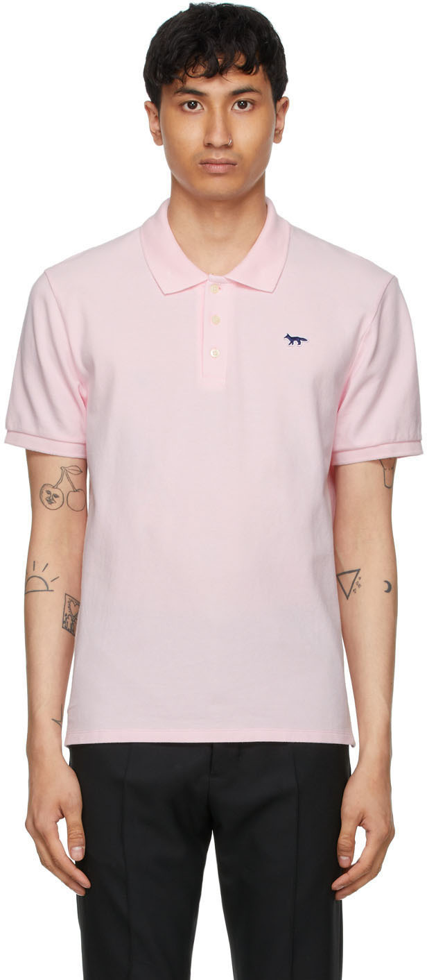 Maison Kitsuné Pink & Navy Fox Patch Classic Polo Maison Kitsune