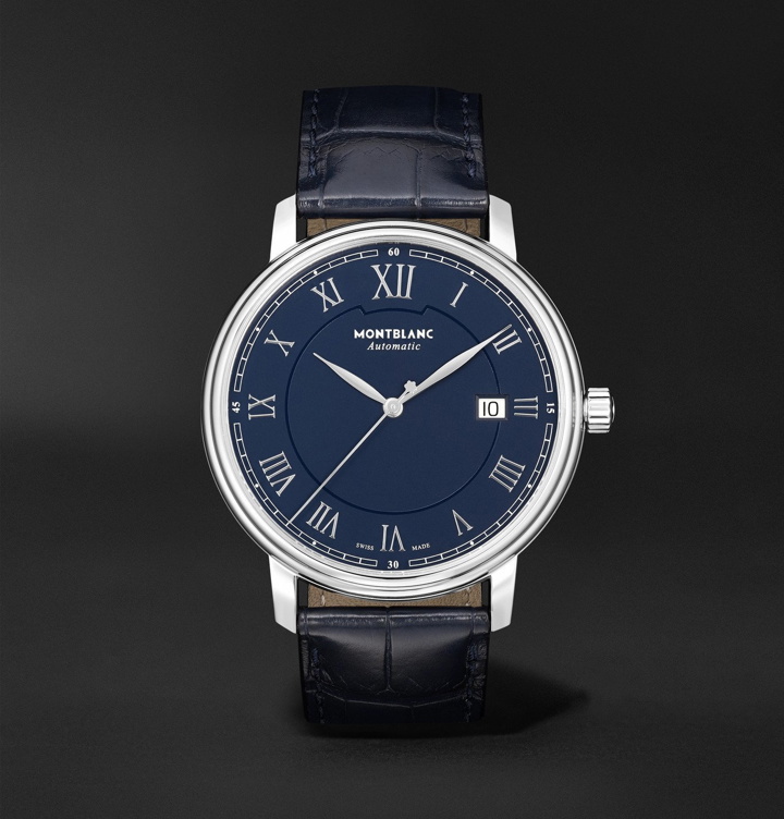 Photo: Montblanc - Tradition Automatic 40mm Stainless Steel and Alligator Watch, Ref. No. 117829 - Blue