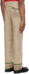 Bode Beige Embroidered Trumpetflower Trousers