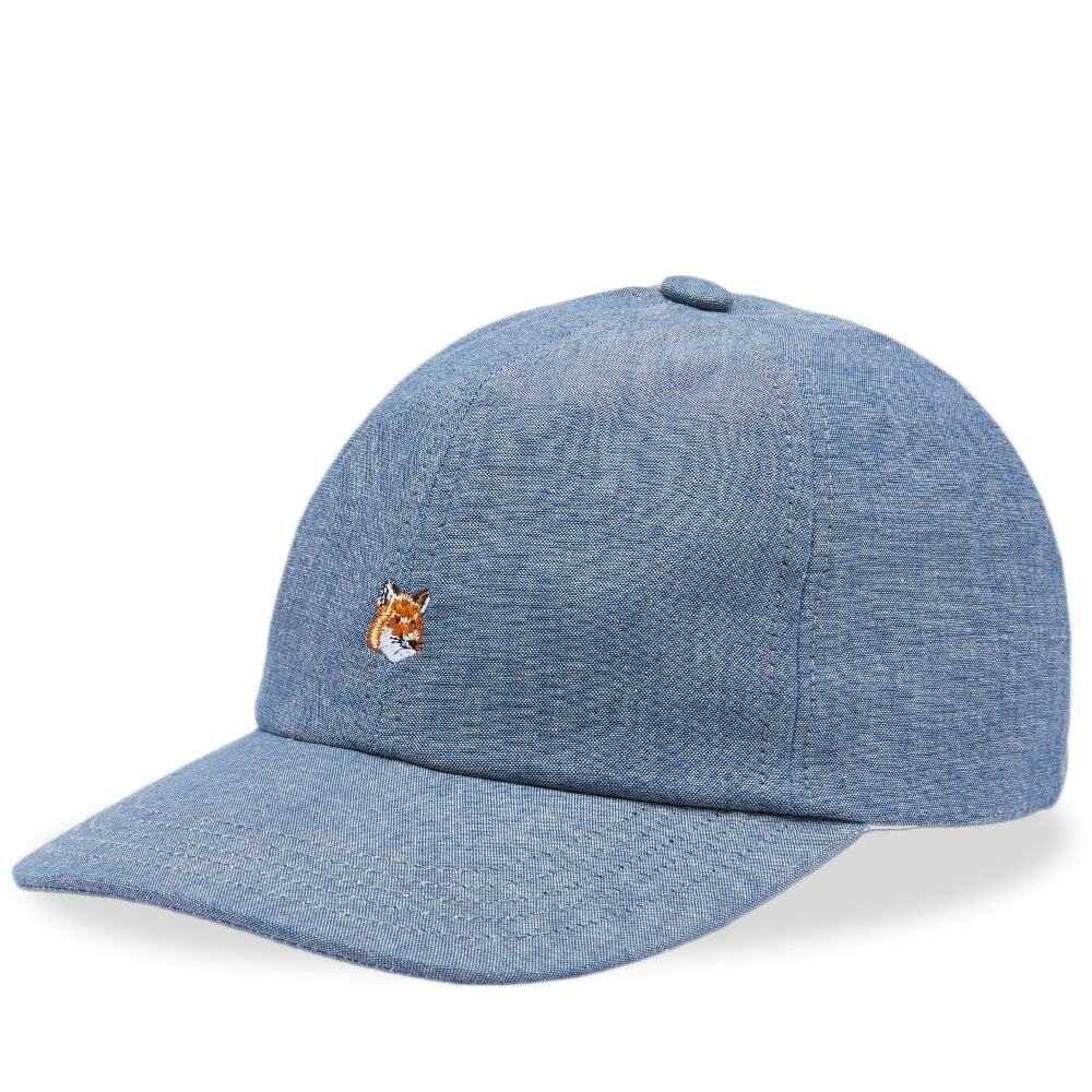 Maison Kitsuné Men's Small Fox Head Embroidered 6P Cap in Indigo