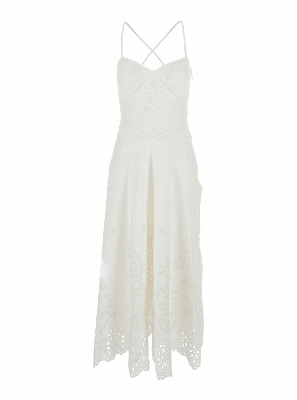 Photo: self-portrait White Midi Dress With All-over Embroidery And Scallop Hem In Cotton Woman