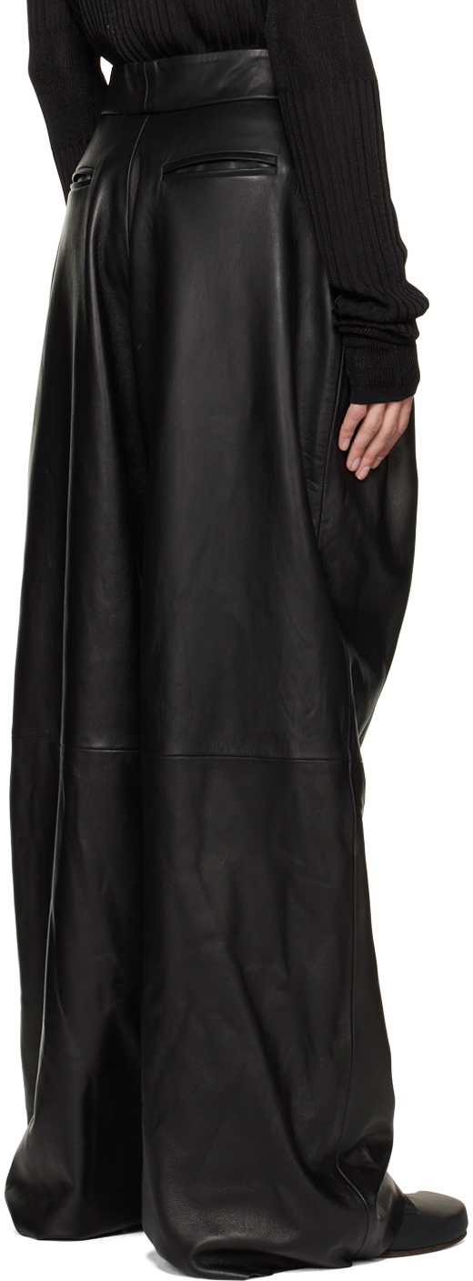 AARON ESH Black Pleated Leather Trousers