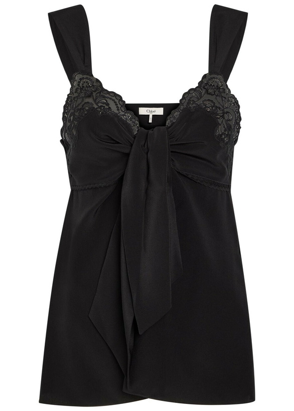 Photo: Chloe Lace-trim Silk-georgette top Black