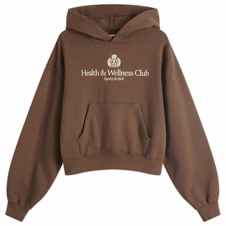 Photo: Sporty & Rich Women's H&W Crest Cropped Hoodie in Chocolate Cream