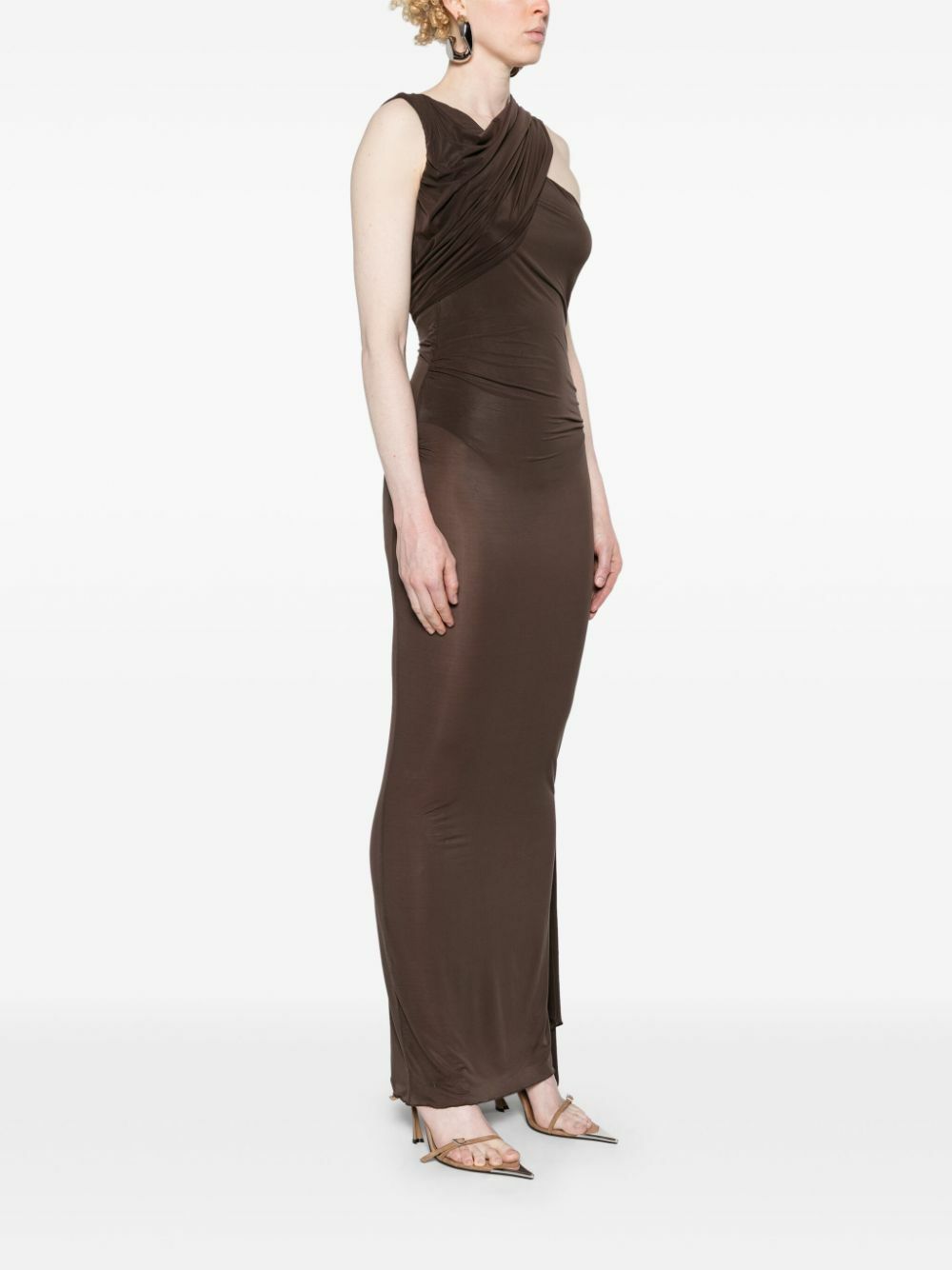 brown sheer maxi dress Brown Printed Sheer Maxi Dress Espresso Noir / XL