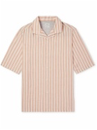 Brunello Cucinelli - Camp-Collar Striped Linen and Lyocell-Blend Shirt - Orange