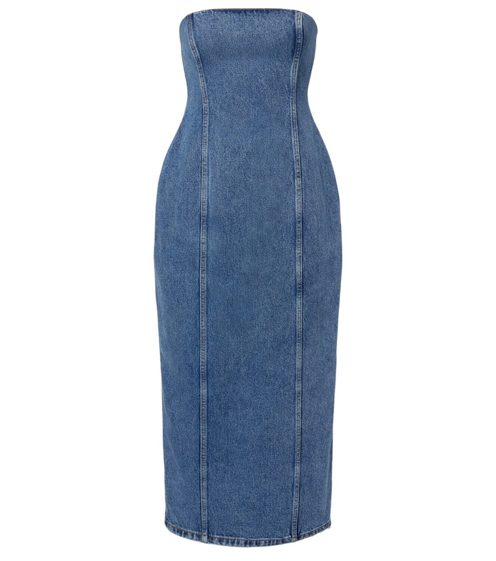 Photo: Magda Butrym Crochet-trimmed denim midi dress