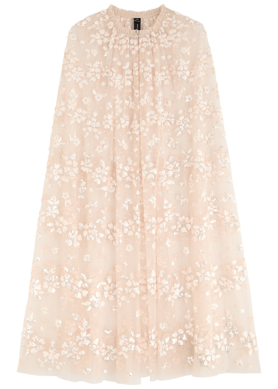 Needle & Thread Maeve Sequin-embellished Tulle Cape Light Pink