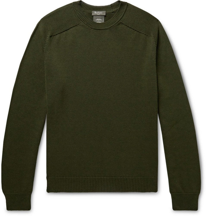 Photo: Berluti - Cotton and Mulberry Silk-Blend Sweater - Men - Army green