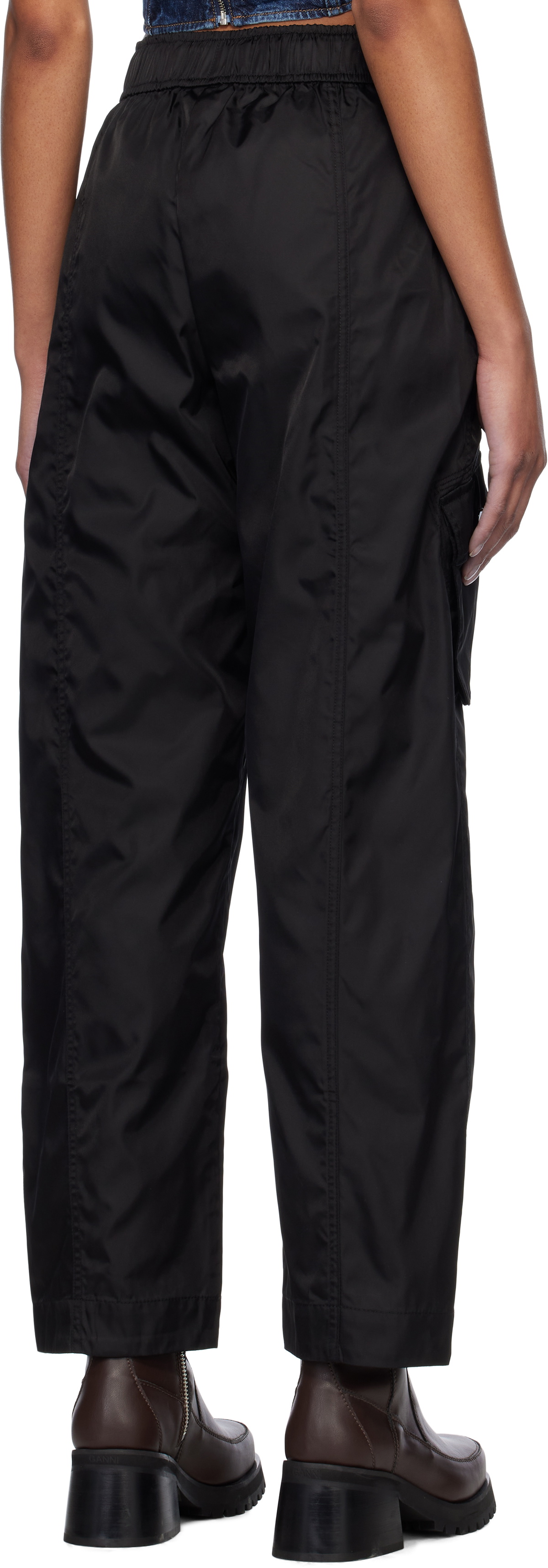 GANNI Black Duchesse Nylon Cargo Pants