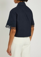 Clea Daphne Embroidered Linen-blend Shirt Navy