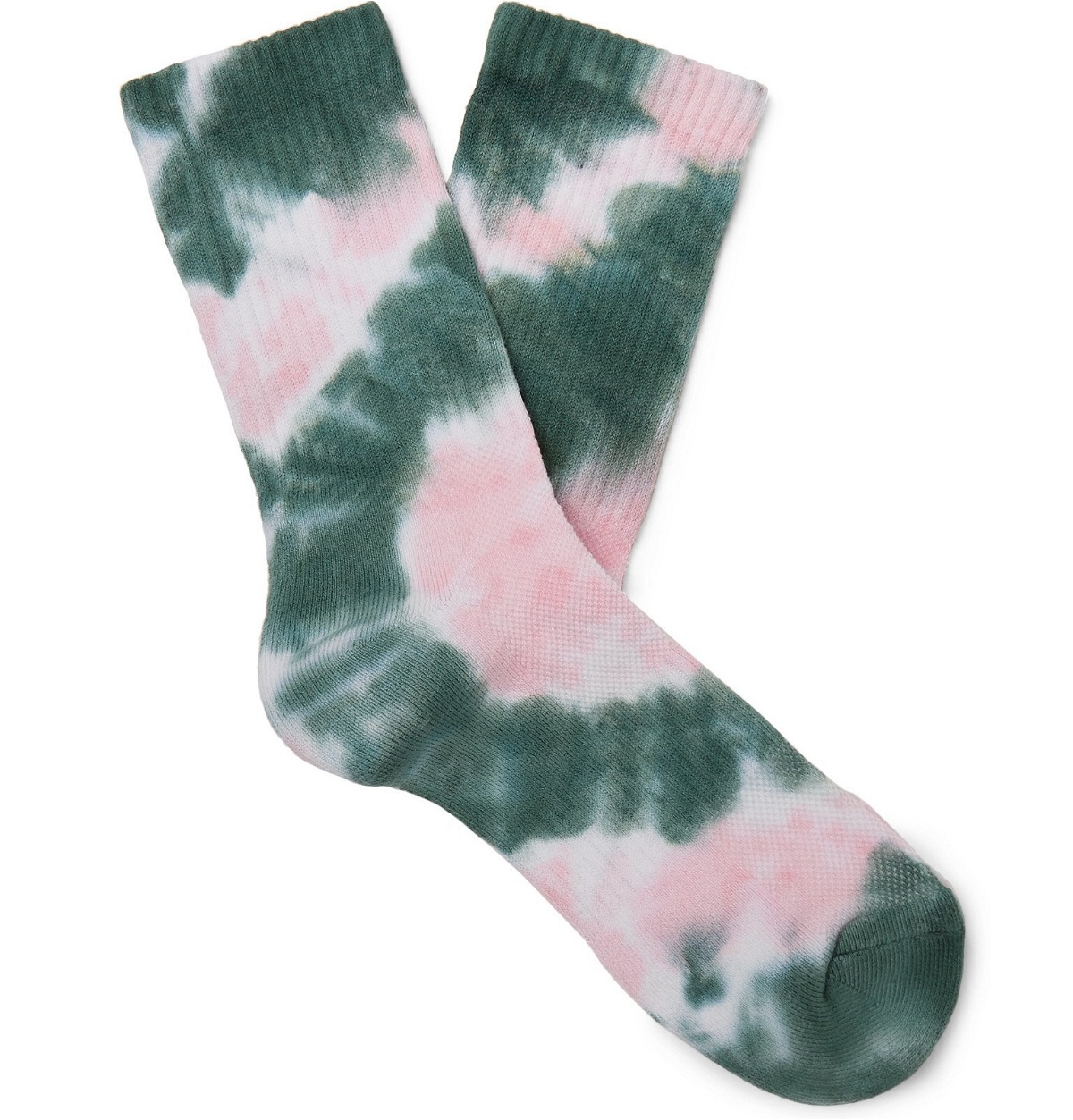 Photo: N/A - Tie-Dyed Ribbed Cotton-Blend Socks - Green