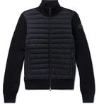 Moncler - Slim-Fit Cotton-Blend and Quilted Shell Down Zip-Up Sweater - Navy