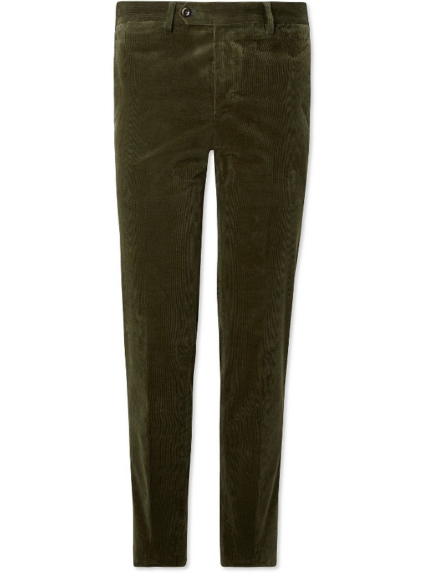 Photo: Rubinacci - Luca Slim-Fit Tapered Cotton-Blend Corduroy Trousers - Green