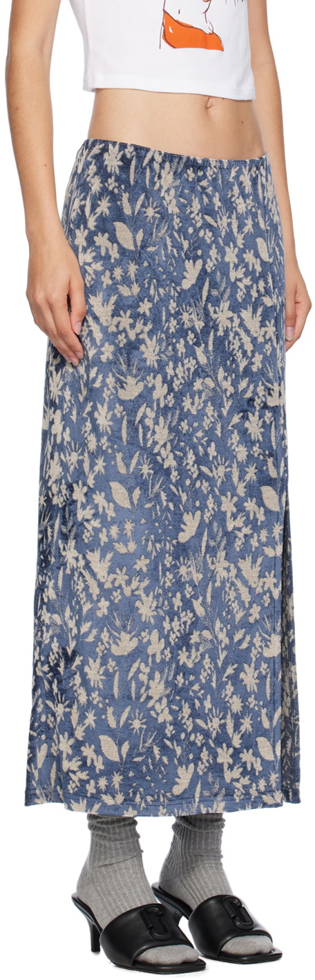 Anna Sui Blue Bluebell Slit Maxi Skirt
