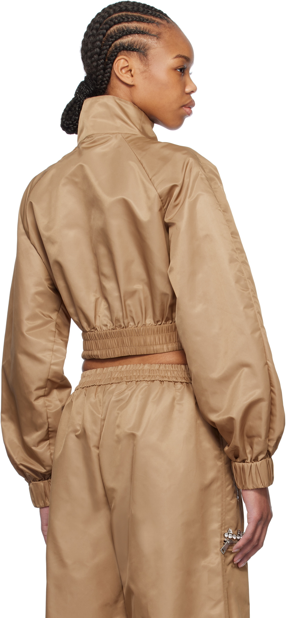 AREA Tan Crystal Trim Track Jacket
