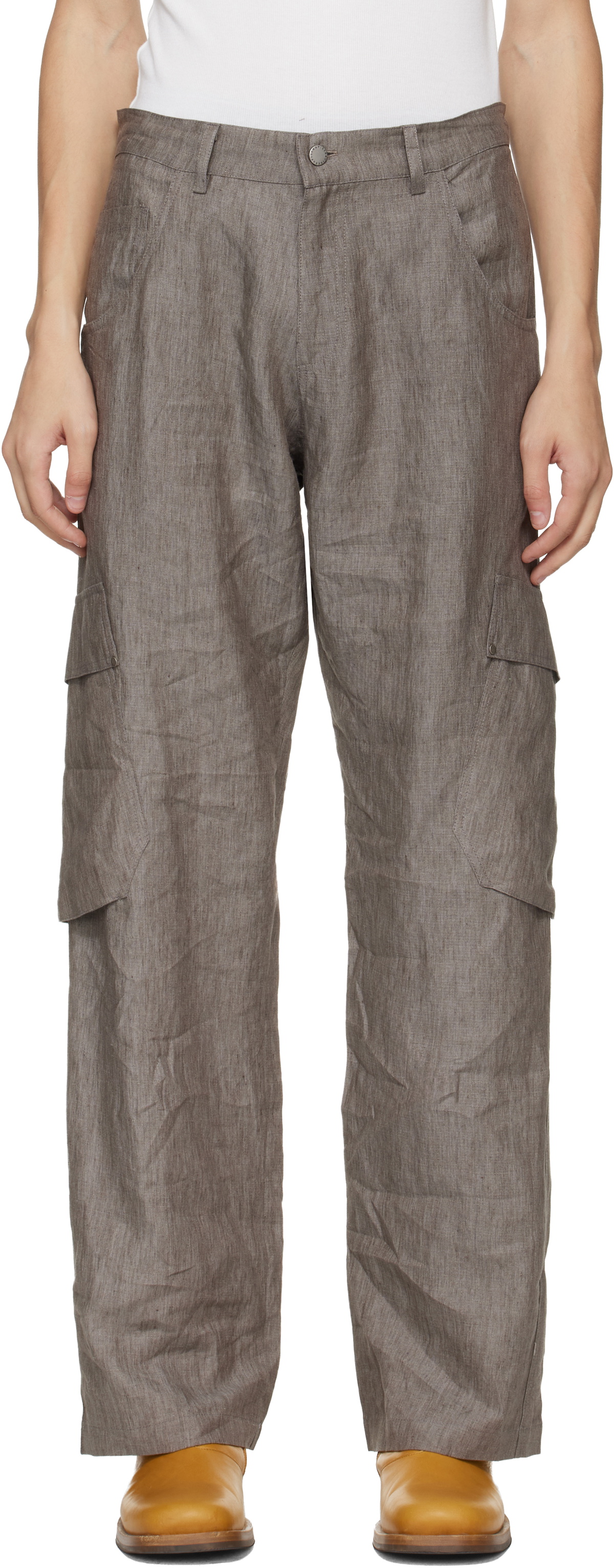 Serapis Gray Linen Cargo Pants