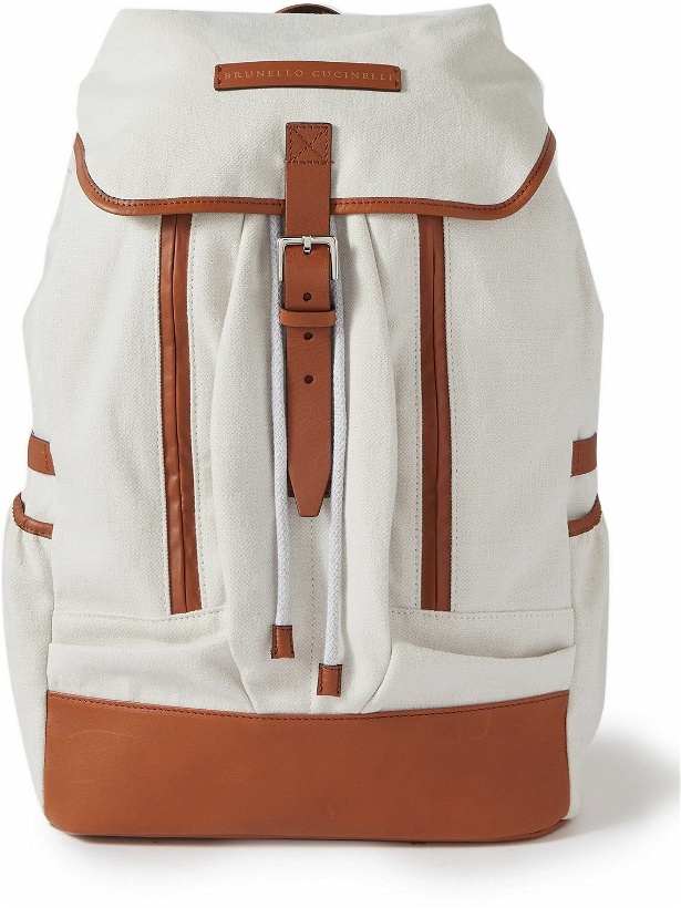 Photo: Brunello Cucinelli - Leather-Trimmed Canvas Backpack