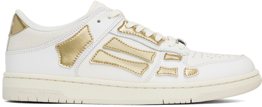 AMIRI White Leather Low-Top Sneakers with Gold Hardware AMIRI White & Gold Metallic Skel Top Low Sneakers Amiri main image 3