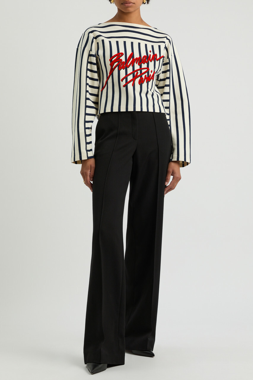 Balmain Logo-print Striped Cotton top Cream