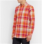 Drake's - Slim-Fit Button-Down Collar Checked Cotton Shirt - Orange