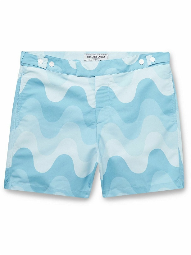 Photo: Frescobol Carioca - Slim-Fit Mid-Length Printed Recycled Swim Shorts - Blue