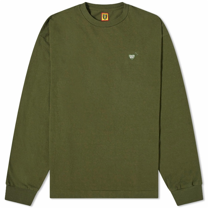 Photo: Human Made Men's Heart Long Sleeve T-Shirt in Olive Drab
