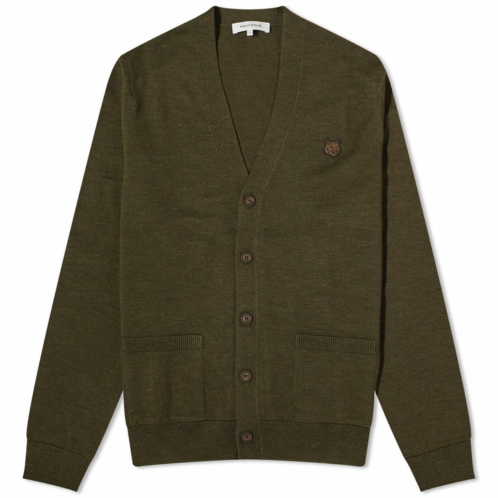 Photo: Maison Kitsuné Men's Tonal Fox Head Patch Regular Cardigan in Khaki