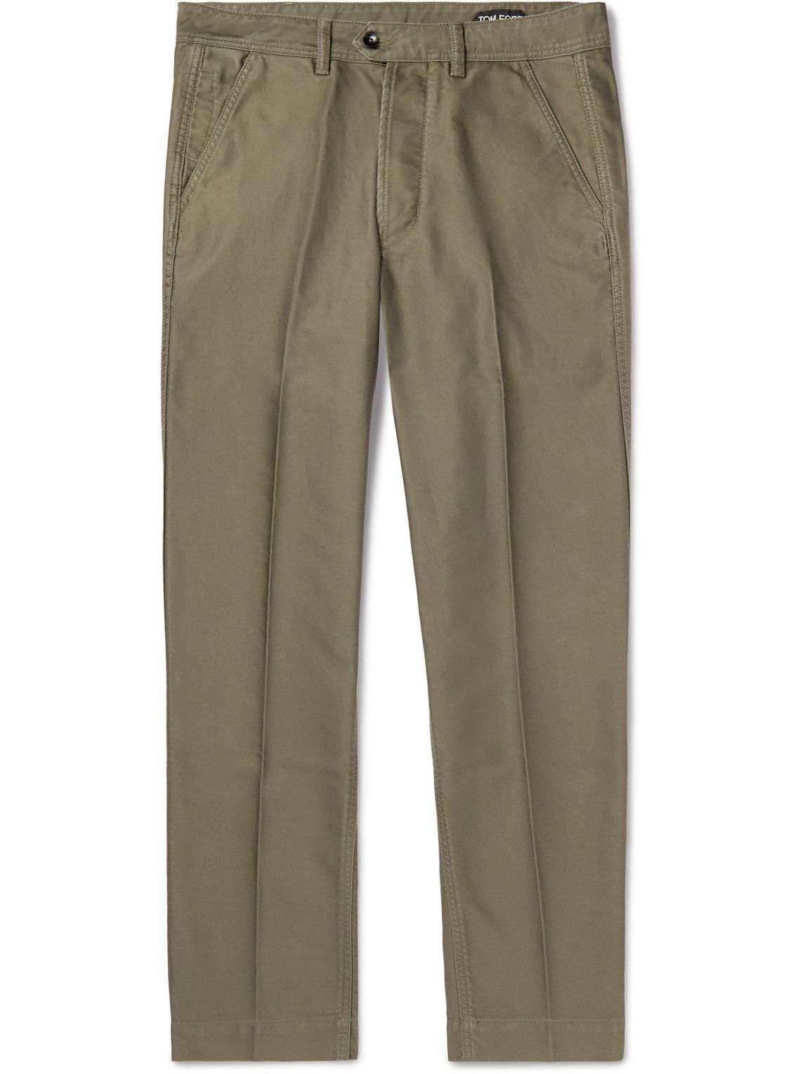 TOM FORD - Straight-Leg Pleated Cotton-Satin Trousers - Green TOM FORD