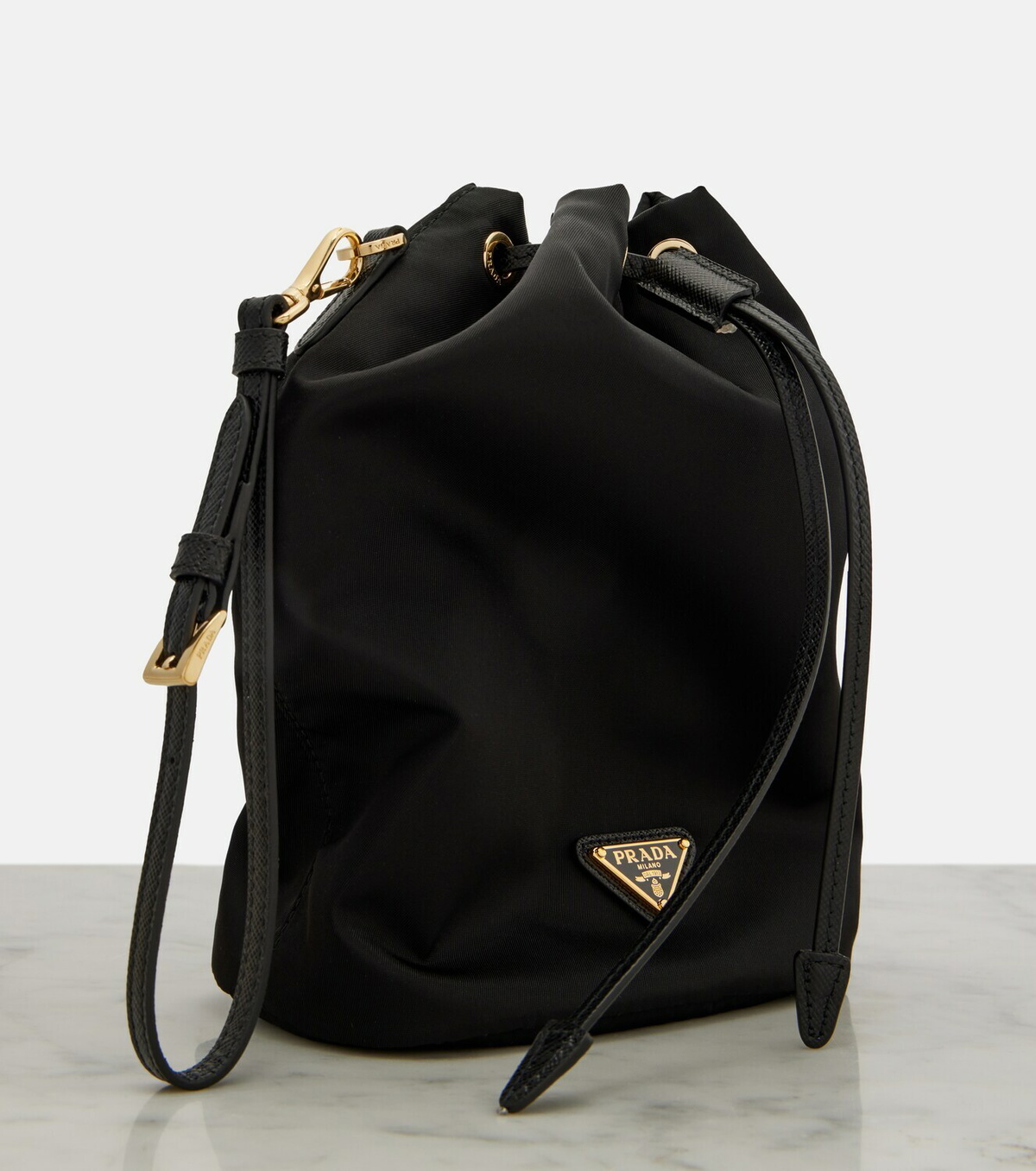 Prada Re-Nylon leather-trimmed bucket bag