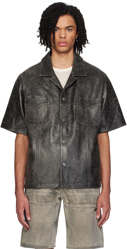 Photo: GUESS USA Black Distressed Leather Shirt