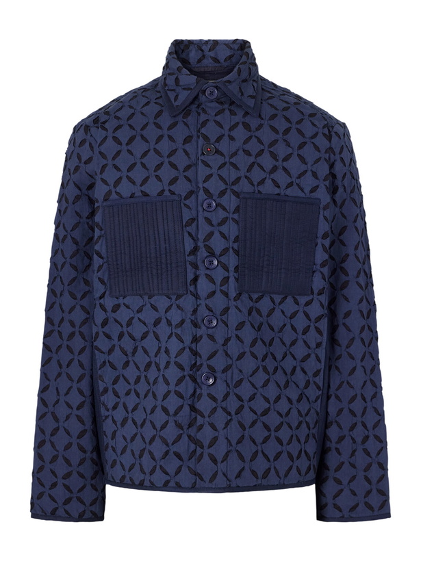 Photo: Kardo - Wynton Cut-Out Padded Textured-Cotton Blouson Jacket - Blue
