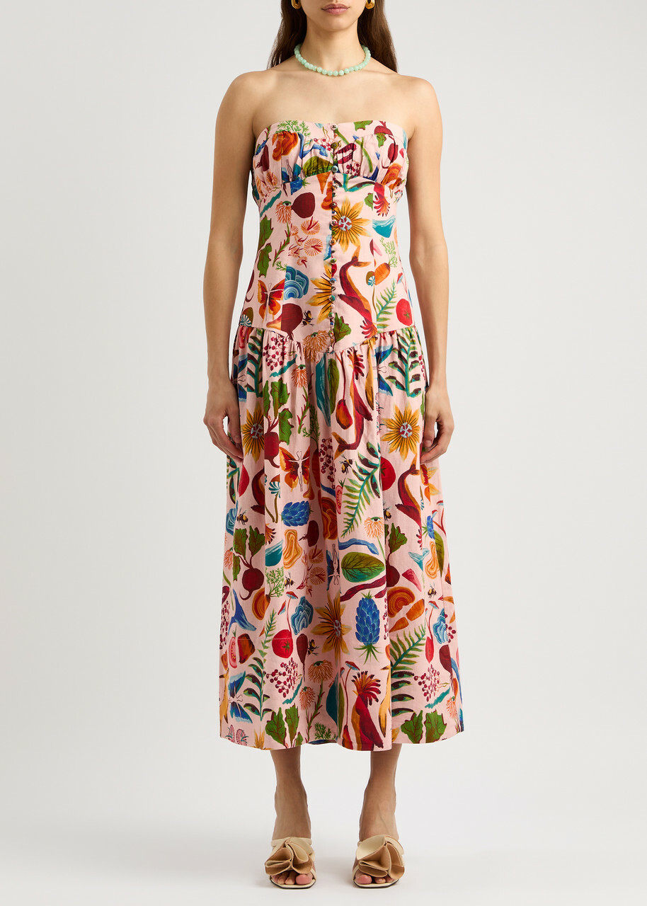 Farm Rio Bright Farm Printed Linen-blend Maxi Dress Multicoloured