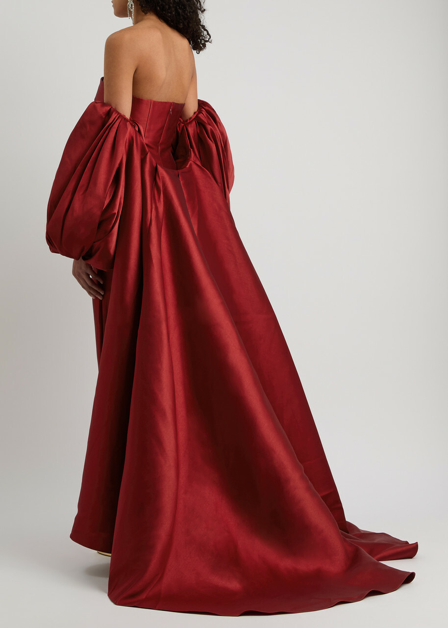 Solace London Lea Cape-effect Faille Gown Dark Red